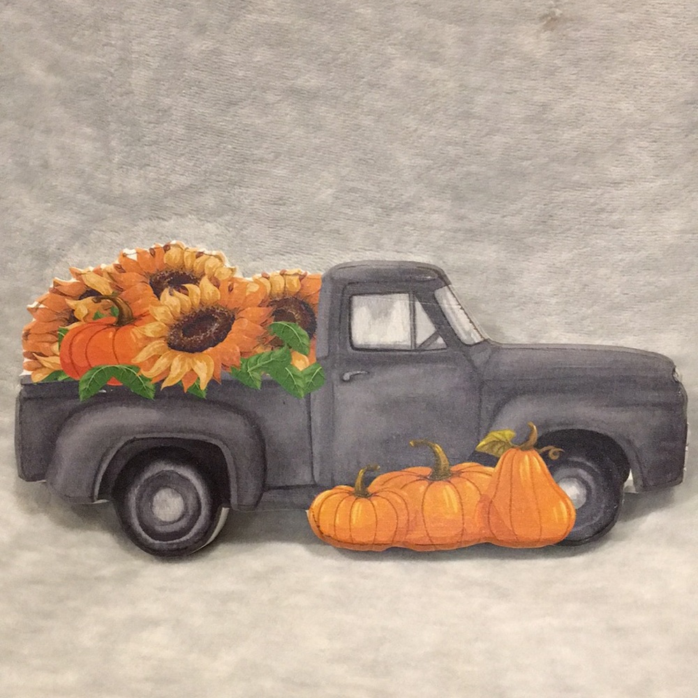 Fall Autumn Country Sunflower Pumpkin Truck Wooden Plaque Quill to Paper NWT USA